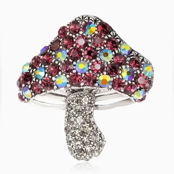 Mushroom Brooch Wine Colored Aurora Borealis Gorgeous Modern New - Picture 2 of 5